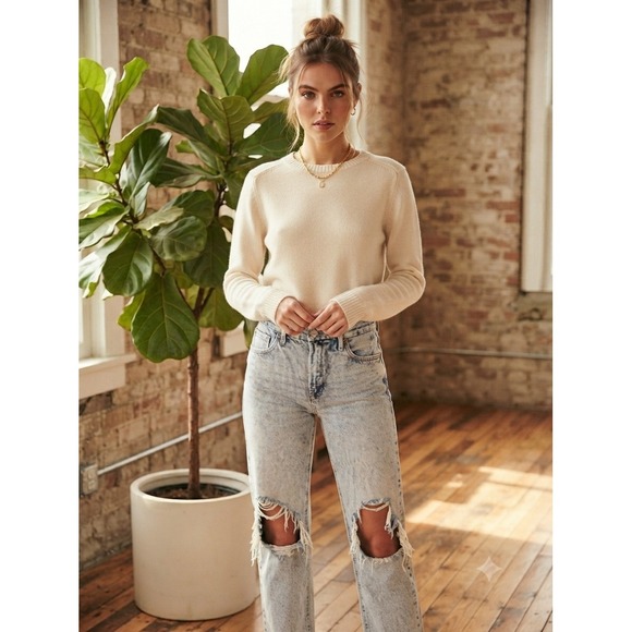 Good American Denim - Good American Jeans Womens 6/28 Light Indigo Good 90s Distressed High Rise Acid